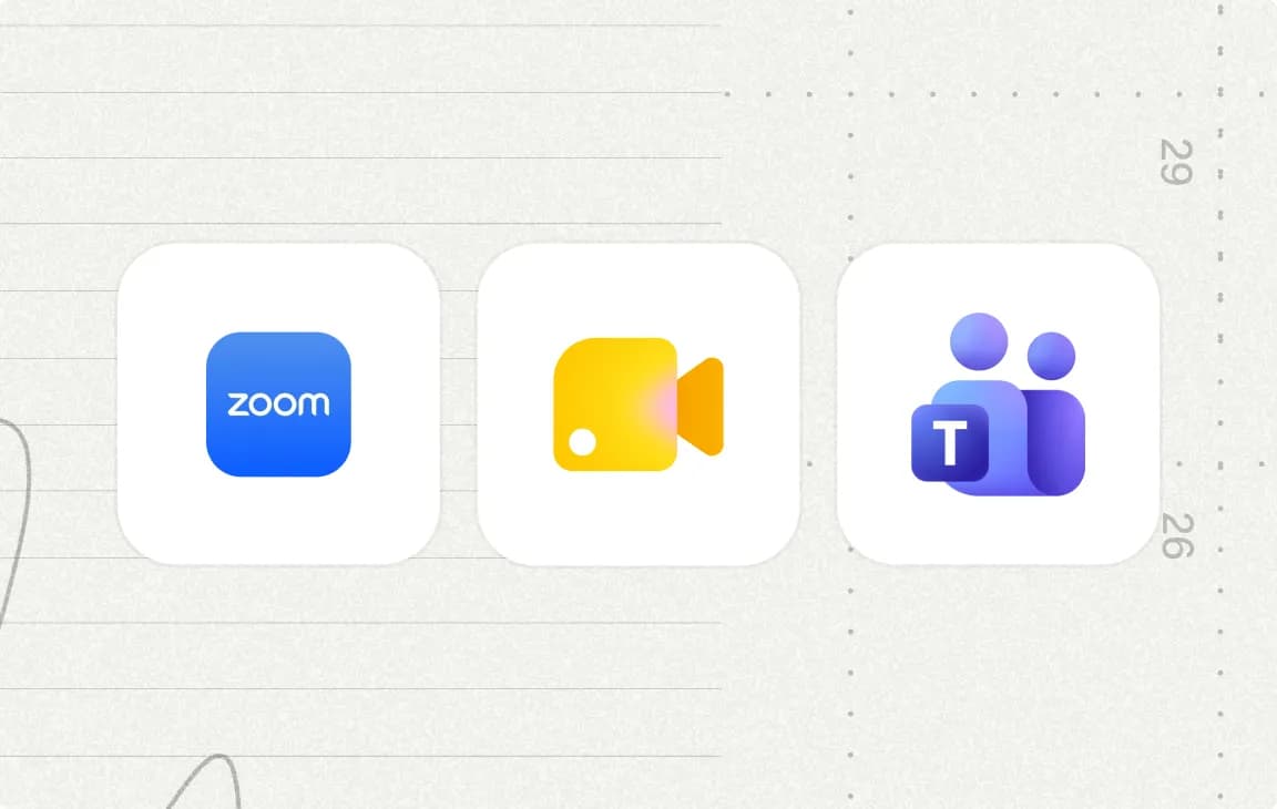 Logos of the meeting platforms Granola supports, including Zoom, Teams, and Google Meet