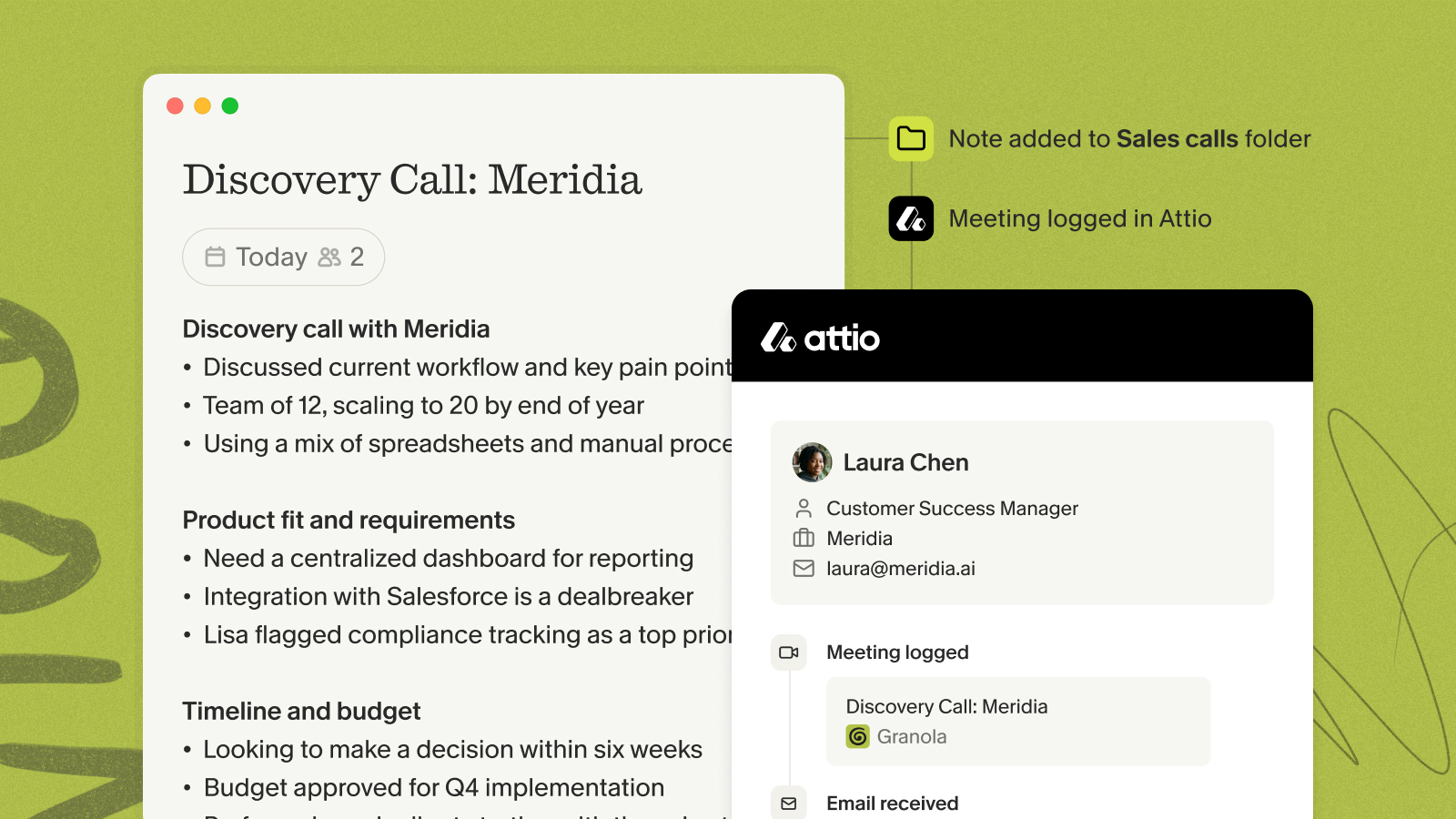 Granola enhanced discovery call notes alongside the Attio integration syncing them to the CRM
