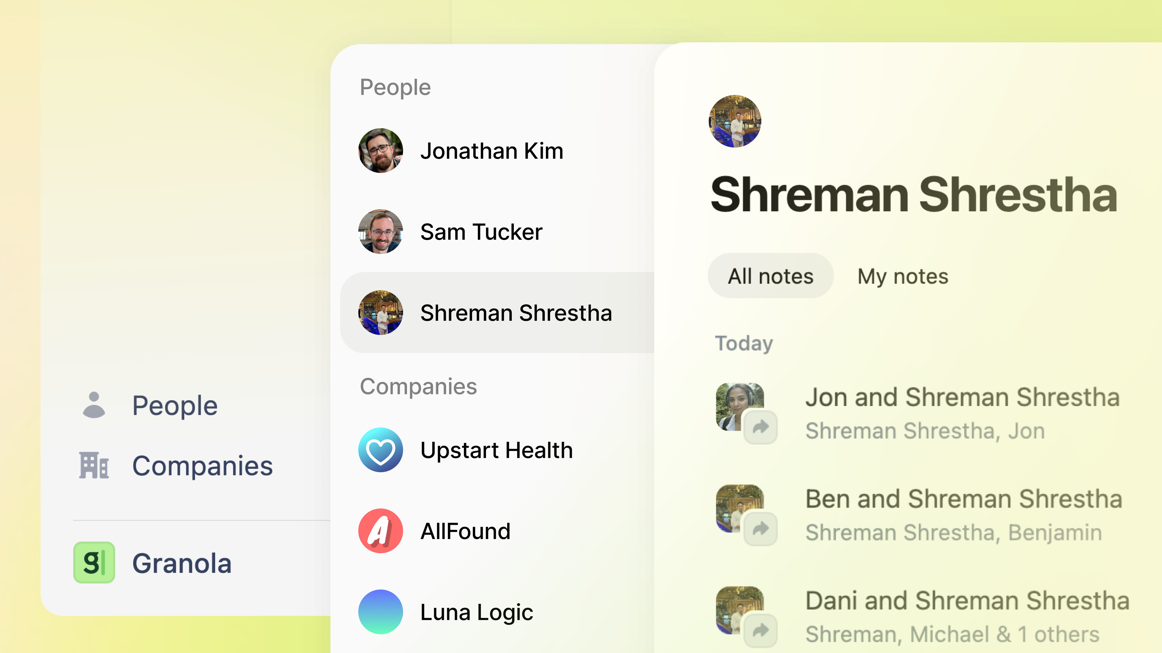 People and Companies views in Granola